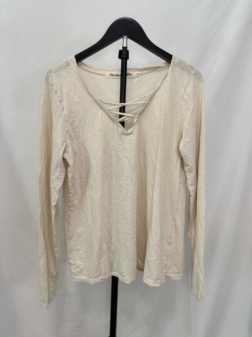 Michael Stars Cream Crisscross V-Neck Long Sleeve Top